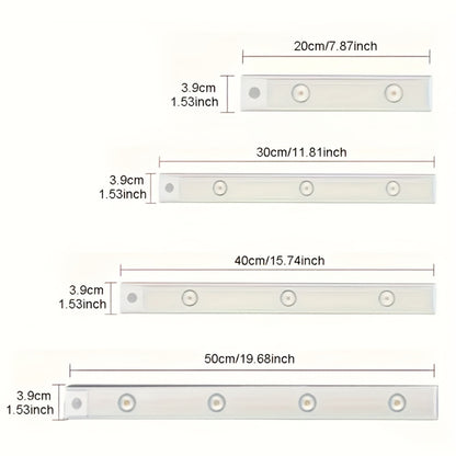 Motion Sensor LED Strip Light USB Rechargeable – 3-Color Dimmable Wireless Night Light for Kitchen, Wardrobe, Cabinet, Shoe Cabinet & Bedroom (20cm / 30cm / 40cm / 50cm, 1 or 2 Pack)