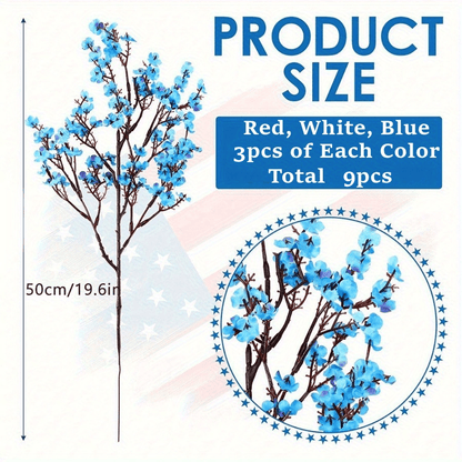 Artificial Baby's Breath Flowers 9pcs – Red White Blue Gypsophila Fake Flowers for Independence Day, Patriotic Party, Home Decor, Tabletop & Seasonal Holiday Floral Arrangements