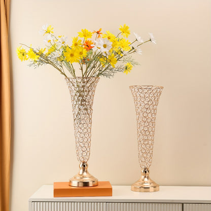 Crystal Trumpet Flower Vase Centerpieces for Wedding Table – Bling Wrought Crystal Vases for Party, Anniversary, Birthday, Banquet & Home Decor, Gold & Silver, 2pcs or 10pcs Set