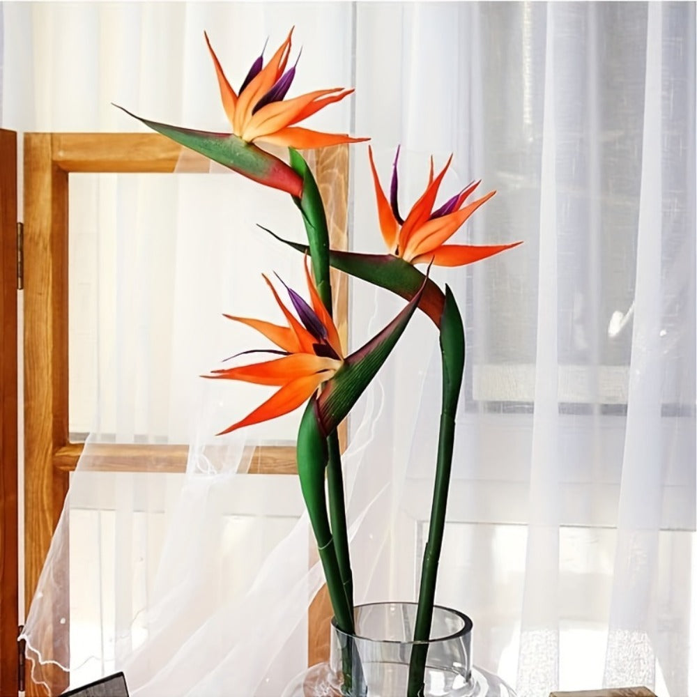 Artificial Bird of Paradise Flowers – 3pcs Realistic Rubber Strelitzia with 24.5" Long Stems for Home Decor, Vase Arrangements, DIY Bouquets, Party & Fall Decor (4 Colors)