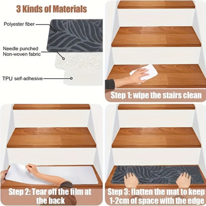 Non-Slip Stair Treads 15pcs 8"x30" Self-Adhesive Carpet Pads for Wooden Steps – Washable Polyester Indoor Stair Mats for Safety, Anti-Slip Step Covers in Multiple Colors