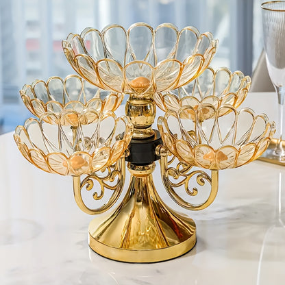 Crystal Rotating Fruit Plate Set 5-Tier – Luxury Round Multi-Layer Snack Candy Dish Bowl for Living Room Coffee Table Home Decor European Style Elegant Dessert Display Centerpiece Gift