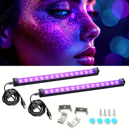 Black Light Bar UV LED Blacklight 10W 1ft - Magnetic UV Strip Light for Glow Party, Fluorescent Poster, Body Paint, Tapestry & Cabinet Display, 2/4/10/12/14 Pack Options
