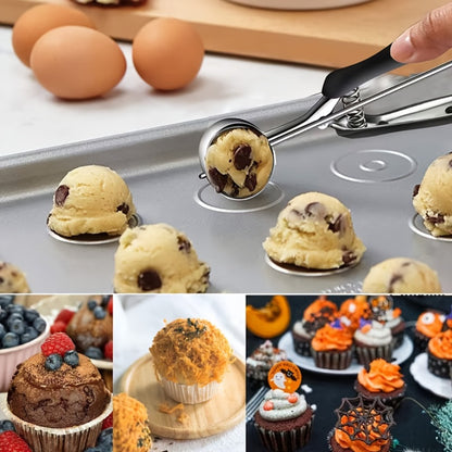 Ice Cream Scoop Set 3pcs Stainless Steel Cookie Scoop Trigger Release Fruit Scoop Watermelon Baller Dough Scoop for DIY Desserts Baking Ice Cream Shops