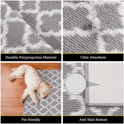 Runner Rug Moroccan Trellis Non-Slip – Machine Washable Hallway Carpet for Entryway, Kitchen & Bathroom – 100% Polypropylene Long Floor Rug, Black & Gray, 2x6, 2x8, 2x10 Ft