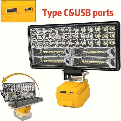 LED Work Light Compatible with DeWalt 20V Battery - 18W/84W Adjustable Floodlight, 4/8 Inch Portable Jobsite Light with USB & Type-C Ports, Angle Adjustable for Camping Automotive Repair Worksite