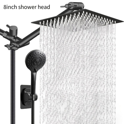 Rain Shower Head with Handheld Spray Combo 8 10 12 Inch High Pressure Rainfall Showerhead Adjustable Arm Wall Mount Chrome Black Bathroom