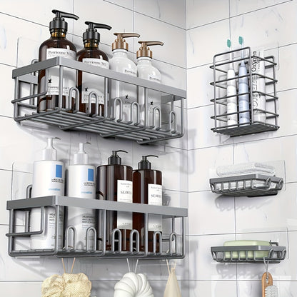 Shower Caddy Organizer 5 Pack Adhesive Rustproof Stainless Steel Shower Shelves with Soap Holder No Drilling Bathroom Storage Rack for Shower Wall Renters Apartment Kitchen Multiple Colors