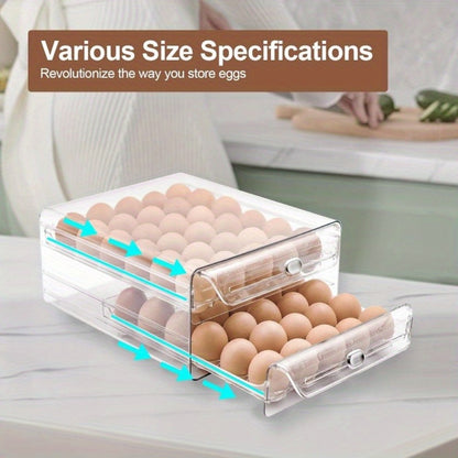 Egg Storage Box for Refrigerator 40 Eggs - Transparent Double-Layer Drawer Style Egg Container, Fresh-Keeping Stackable Egg Holder for Fridge, Kitchen Egg Organizer with Lid