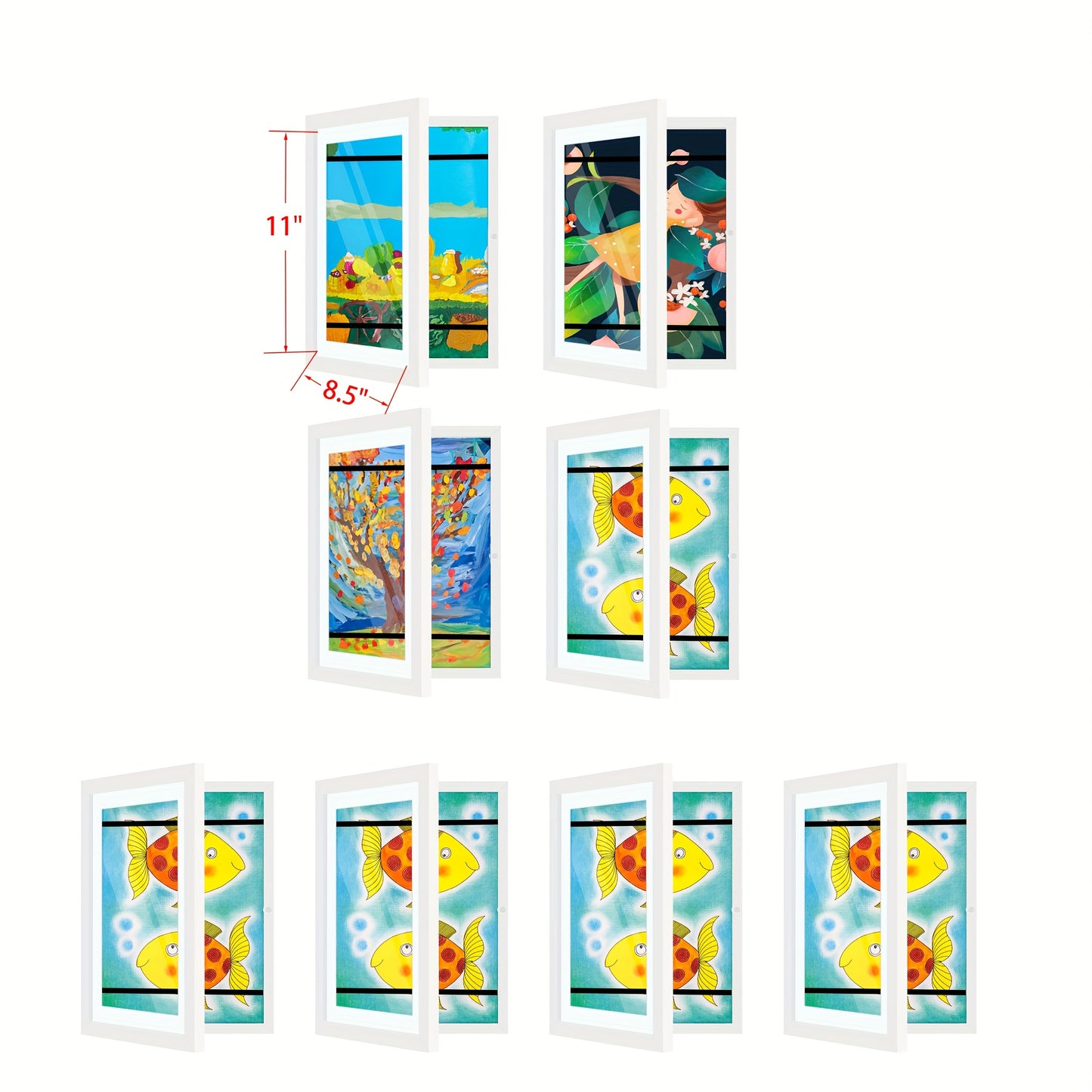 Kids Art Frame Changeable Front-Opening Display – Children Artwork Picture Frame for 8.5x11 & 10x12.5 Drawings, Paintings & School Projects, Perfect Christmas & Holiday Gift, White / Wood / Black, 2/4/8 Pack