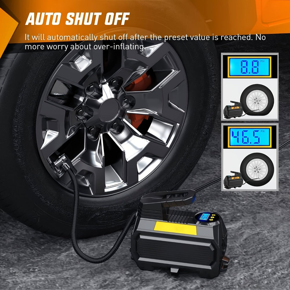 Portable Tire Inflator Air Compressor 12V DC 150PSI – Auto Shut-Off Digital Pressure Gauge LED Light Air Pump for Car SUV ATV Bicycle Motorcycle Balls