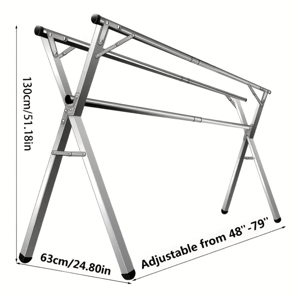 Foldable Clothes Drying Rack 3-Bar – Heavy Duty Stainless Steel Collapsible Laundry Rack, Retractable 63" or 79" for Indoor & Outdoor Use – Freestanding Portable Clothesline Drying Rack