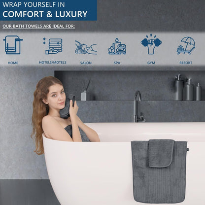 Extra Large Bath Sheet Set 4 Pack 35x70 Inch - Ultra Soft Fluffy Premium Microfiber Highly Absorbent Quick Dry Oversized Shower Towel | Grey Navy Blue Pink Black Multi | Bathroom Hotel Spa Gift