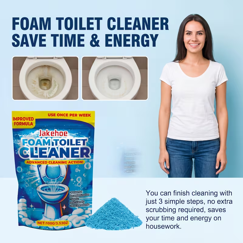 Toilet Cleaning Powder with Foam – Odor Removal, Stain Dissolving & Pipe Unclogging Bathroom Cleaner