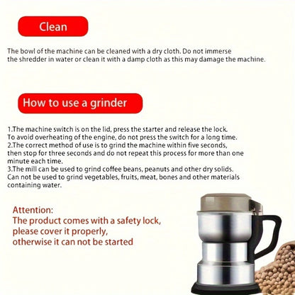 Electric Grain Grinder Mill – High-Speed Spice Coffee Herb Grinding Machine with Powerful Motor, Compact Design for Home Kitchen Use, 1 or 2 Piece Set Available