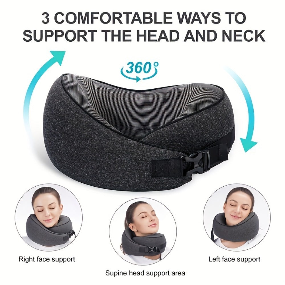 Memory Foam Travel Neck Pillow – Breathable Washable Cover for Airplane, Office, Car & Home Recliner