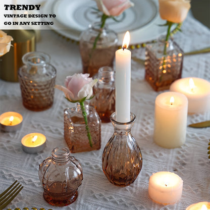 Amber Glass Bud Vase Set of 36 Small Vases for Flowers Mini Flower Vases in Bulk for Rustic Wedding Centerpieces Vintage Home Table Decor Halloween Christmas Multiple Sizes