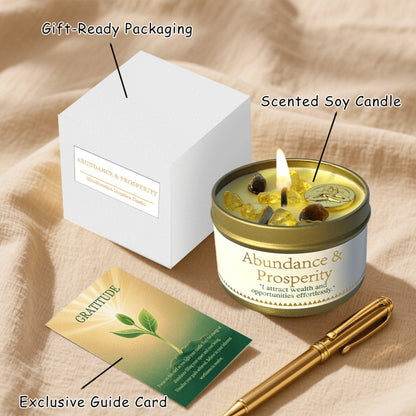 Manifestation Candles Scented Soy Wax with Golden Crystal – Law of Attraction Abundance Candle for Meditation, Yoga & Focus | Spiritual Gift for Women with Guidance Card | Christmas, Birthday, New Year