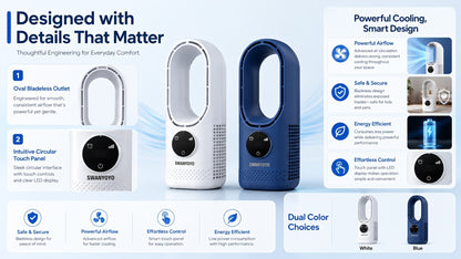 Portable Bladeless Fan USB Tower Fan, Desktop Air Conditioner Fan with Water Mist Cooling, Remote Control, Touch Screen, 7-Color LED Ambient Light and Timer, Personal Cooling Fan for Office, Travel, Camping, Home