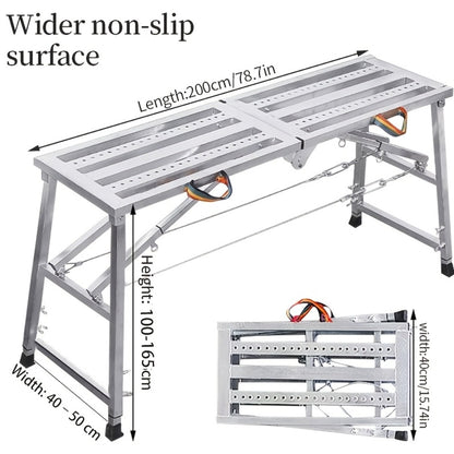 Folding Scaffold Step Stool Adjustable Height 39-79" Portable Steel Work Platform 1300 lb Capacity for Home Renovation Painting Car Washing RV Cleaning