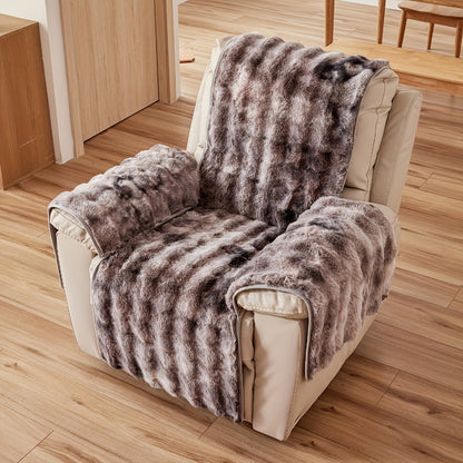 Faux Rabbit Fur Recliner Cover Thick Warm Glam Style Non-Slip Pet Friendly Machine Washable Plush Armchair Slipcover for Living Room Office - Coffee Gray White
