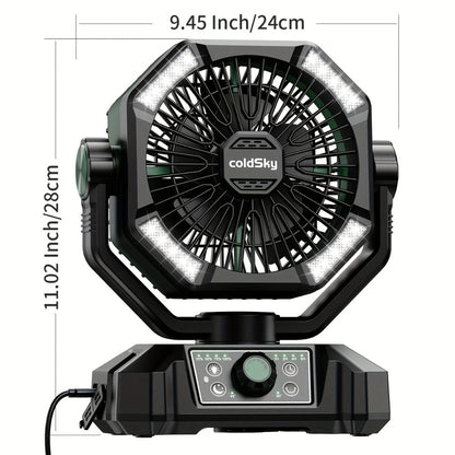 Camping Fan Battery Powered 20000mAh, Dual Motor 8-Speed Portable Tent Fan with Remote Control, 4 LED Lanterns and Hanging Hook, Rechargeable Outdoor Fan for Camping, Power Outage, Construction Site