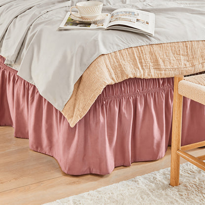 Bed Skirt with Adjustable Elastic Belt - Ruffle Microfiber Dust Ruffle 15 Inch Drop, Hotel Quality, Fade Resistant, Machine Washable, Easy Wrap Fit