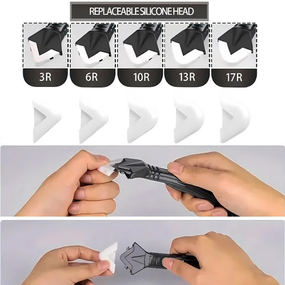 Grout Removal Tool Set 6-in-1 with 5 Replaceable Stainless Steel Blades – Multi-Function Tile Grout Scraper, Putty Knife & Caulk Gun for Kitchen, Bathroom, Floor & Window Renovation