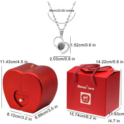 Preserved Real Rose Gift Box with I Love You in 100 Languages Necklace – Romantic Gifts for Girlfriend Wife Mom – Valentine's Day Birthday Mother's Day Christmas Gift Idea for Women