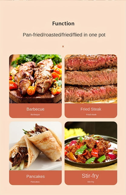 Korean BBQ Grill Pan – Round Non-Stick Multi-Functional Electric Grill Pan with Red Handle & Adjustable Settings, Home & Outdoor BBQ Pot for Family Gatherings, Available in 14.17" & 15.75"