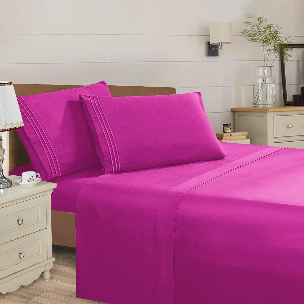 Microfiber Bed Sheet Set 4-Piece Deep Pocket Cooling Sheets Twin Full Queen King Cal King Split King – Soft Wrinkle Fade Resistant Hotel Quality Bedding