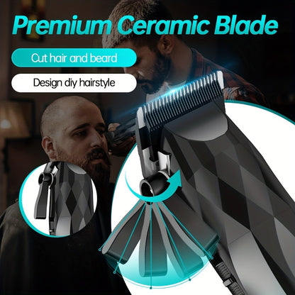 Professional Electric Hair Clipper & Beard Trimmer Set for Men, 14-Piece Comb Guide Kit, Ceramic Blades, 7000 RPM Powerful Motor, 1800mAh Rechargeable Battery, Cordless Hair Cutting Kit