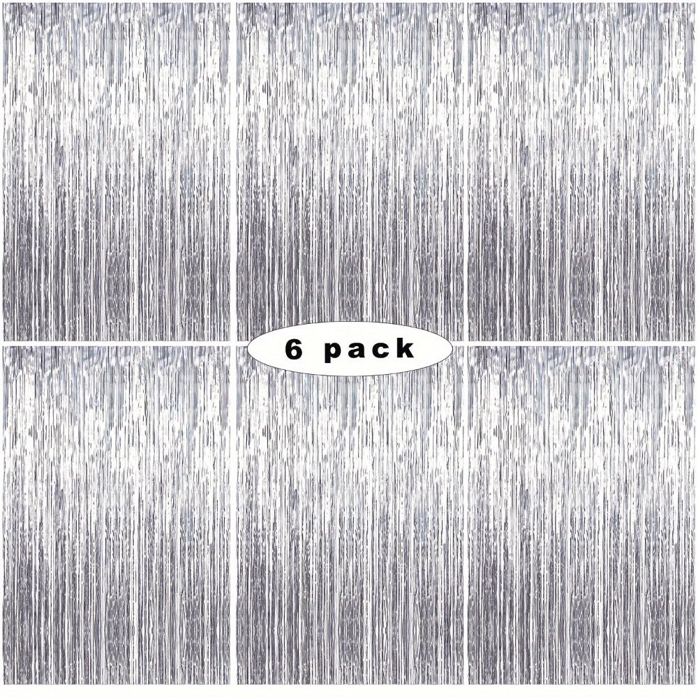 Tinsel Foil Backdrop 6 Packs Metallic Glitter Tassel Curtain – Silver Laser Rain Streamer for Party Photo Booth Birthday Wedding Holiday Doorway Decoration