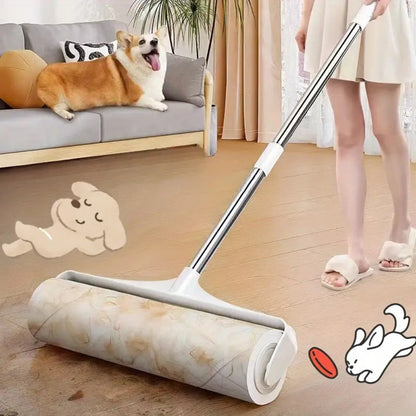 Pet Hair Removal Set 4 Piece Extendable Mop Brush with 3 Sticky Roller Refill Rolls for Floor Sofa Carpet Furniture Lint Roller Mop Combo for Dog Cat Hair Cleaning Home Use