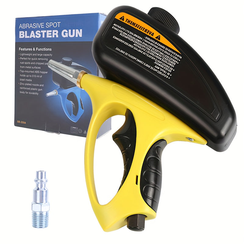 Sandblaster Gun for Air Compressor Pneumatic Abrasive Blasting – 90 PSI Max, 500ml Tank, Small Nozzle, for Metal Rust Removal, Glass Etching, Polishing & Auto Repair – Blue, Red & Yellow