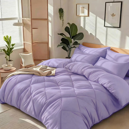Cooling Comforter Set 2/3 Pcs – Soft Fluffy Microfiber Lightweight Breathable Quilt, Rhombus Grid Solid Color Bedding for All Seasons, Twin Queen King – Multiple Colors Available