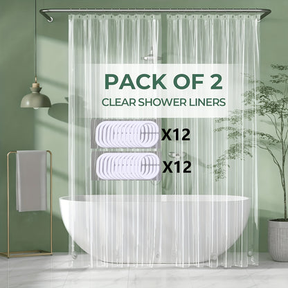 Clear Shower Curtain PEVA 8G Rust Proof Grommets 72x72 Inch - Premium Transparent Waterproof Modern Bathroom Curtain | Single or Set 2 | Easy Clean Smooth Surface | Bathroom Accessories Home Decor