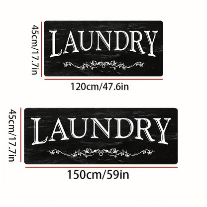 Laundry Room Mat Black & White LAUNDRY Text Non-Slip Machine Washable - Soft Polyester Cut-Pile Floor Rug for Laundry Room, Bathroom, Kitchen & Hallway, Bold Lettering Modern Farmhouse Decor