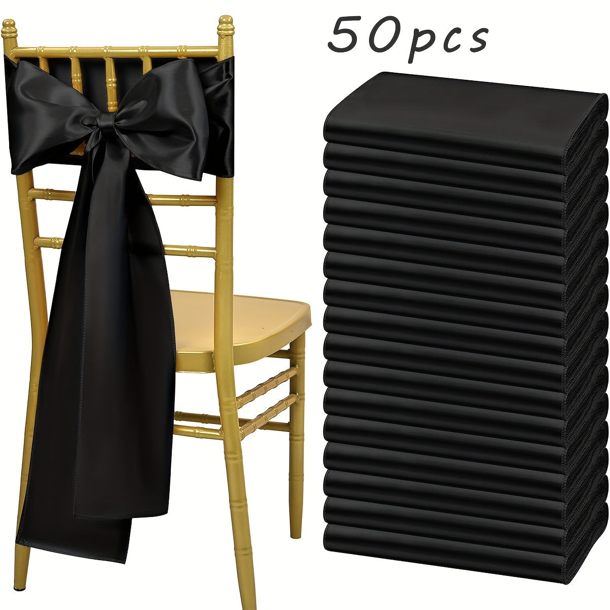 Satin Chair Sashes Bows 50pcs – 7x108 Inch Chair Waist Belt Bow Ties for Wedding Reception, Banquet, Party, Hotel & Event Chair Cover Decoration