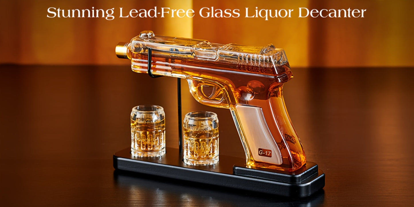 Pistol Whiskey Decanter Set with 2 Shot Glasses – Cool Liquor Dispenser Gift for Him, Husband, Dad | Unique Birthday & Anniversary Bar Gift