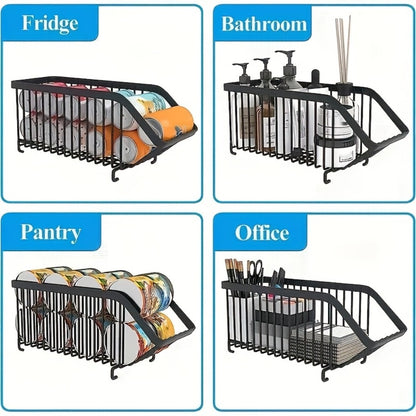 Stackable Can Organizer for Refrigerator 6-Pack | Metal Soda Can Holder Dispenser Storage Rack for Kitchen Pantry Cabinet Countertop, Black