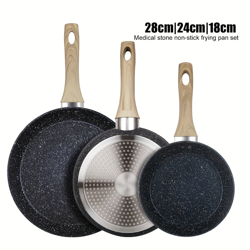 Non-Stick Frying Pan Set 3-Piece 7 9.5 11 Inch – Dishwasher Safe Skillet Set with Insulated Handle | Induction Compatible Home Kitchen Pans in Beige Grey & Black | Durable Even-Heating Cookware