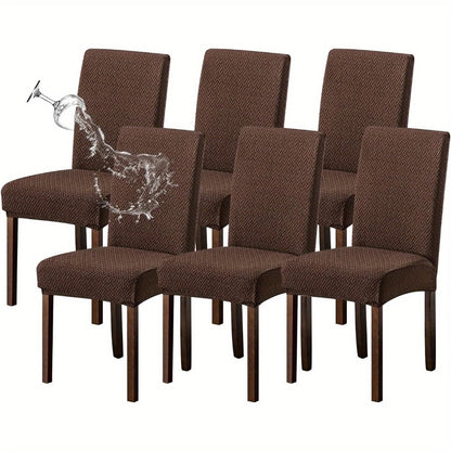 Dining Chair Covers Set of 4 6 Waterproof Stretch Parson Chair Slipcovers - Polar Fleece Jacquard Elastic Band Fit Kitchen Dining Room Chair Protector, 7 Colors, Beige Black Khaki Burgundy Gray