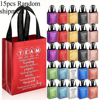 Gift Bags with Handles 15 Pack Reusable Fabric Tote Bags Inspirational Messages for Employee Appreciation Team Recognition Colleagues
