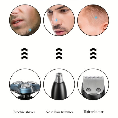 Rotary Shaver for Men 3-in-1 Cordless Rechargeable Electric Razor - Floating Head Wet Dry Shaver, 800mAh Lithium Battery, LED Display, Nose Hair & Sideburns Trimmer, Father's Day Gift