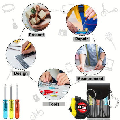 Mini Tape Measure & Screwdriver Keychain Tool Set 96 Pack – Bulk Party Favors for Men, Father's Day Gifts, DIY Emergency Keychain Tools, Compact Measuring Tape with Mini Screwdriver