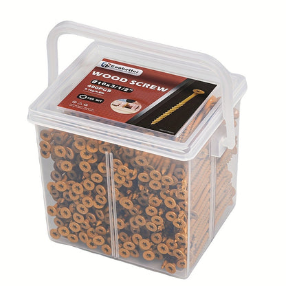 400pcs #10 x 3-1/2" Torx Wood Screws Rust Resistant Yellow Ceramic Coating – Flat Head Fully Threaded Self-Tapping Screws for Wood Fastening Decking & Construction