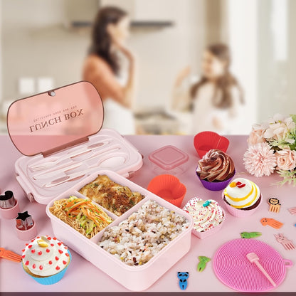Sanrio Lunch Box Set 53pcs Bento Box with Thermal Bag Breakfast Cup Portable Sealed Compartment Microwave Dishwasher Safe for Work Picnic School