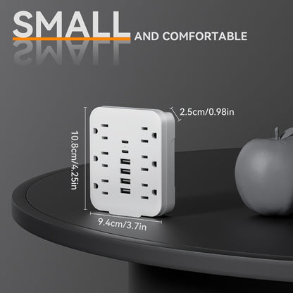 Wall Power Strip 12-in-1 with 6 AC Outlets & 6 USB Ports (2 USB-C) – Compact Space-Saving Plug, 110-130V US Plug for Home & Office – White & Black