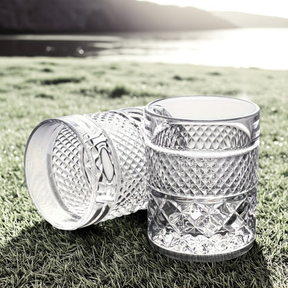 Italian Embossed Whiskey Glass – Handcrafted XO Cocktail Tumbler | Aesthetic Roostertail Bar Beer Water Glass for Home Bar Gifting Party